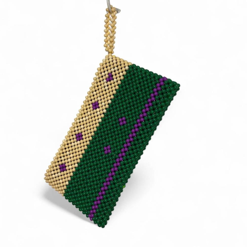 Vintage Beaded Clutch Bag in Cream, Green & Purple - Picture 7 of 8